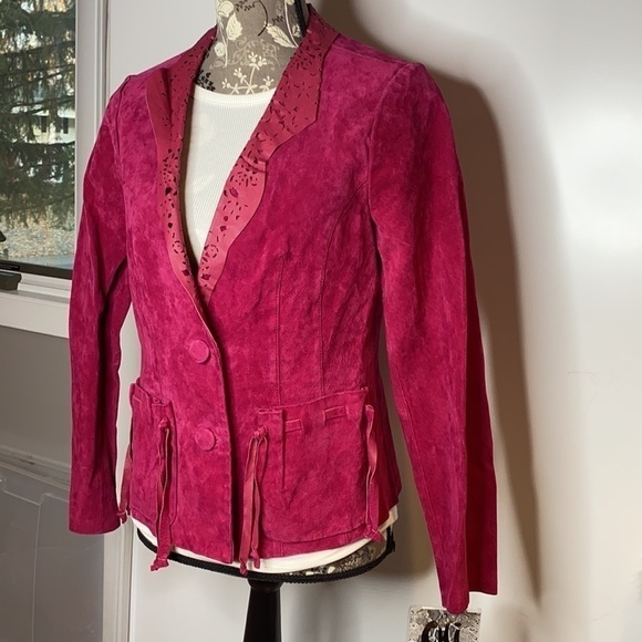 Carlos Falchi Sz M Raspberry Pink Suede Jacket Coat - Picture 5 of 14